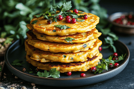 Hartige kikkererwtenpannenkoeken (Besan Chilla) met kruiden en specerijen