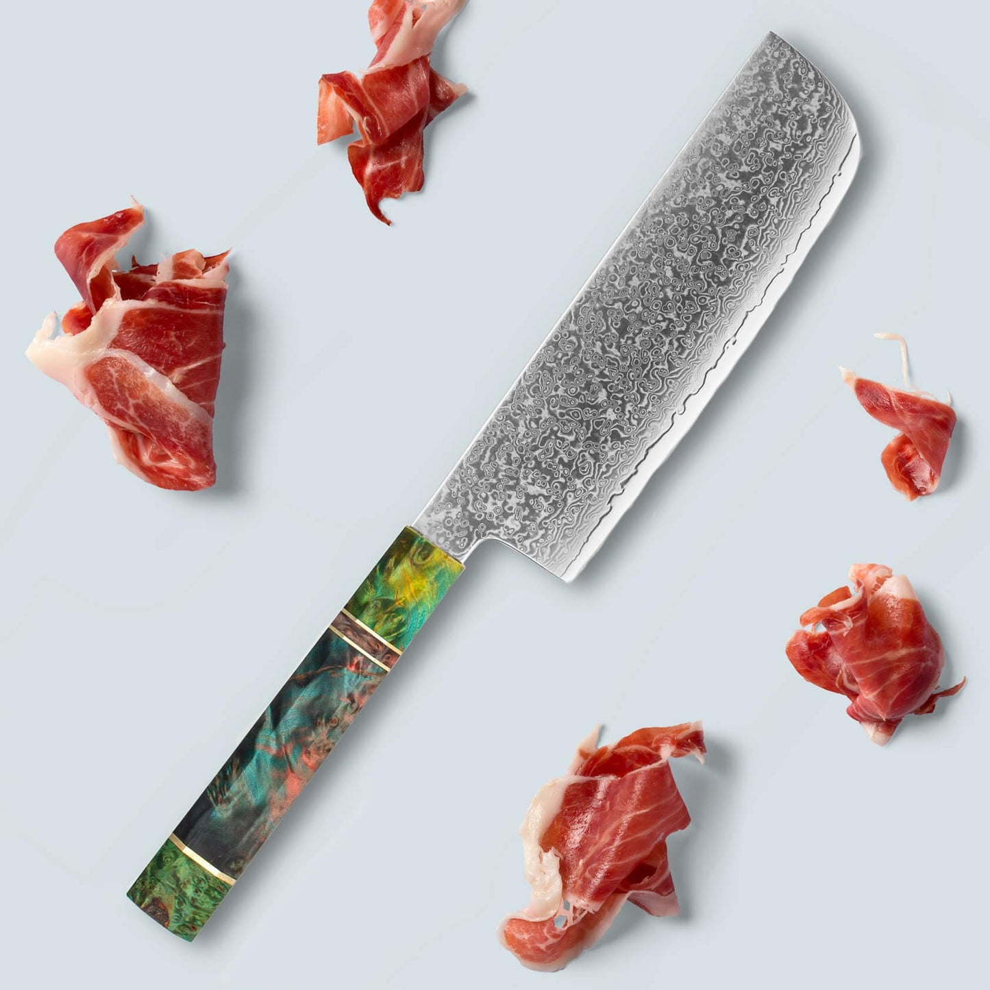 Ichika (いちか) Damaskus stålkniv med farvet ottekantet håndtag