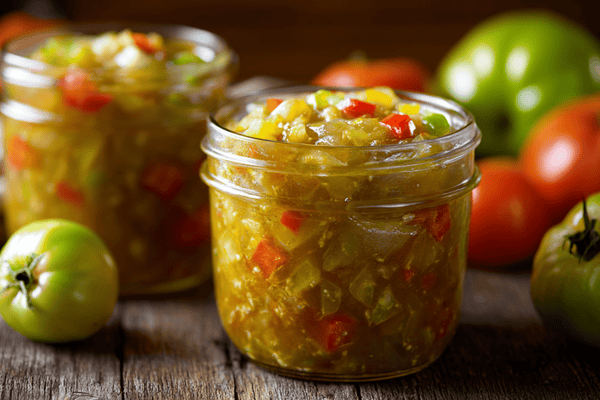 Sweet and Tangy Green Tomato Relish with Onions and Peppers