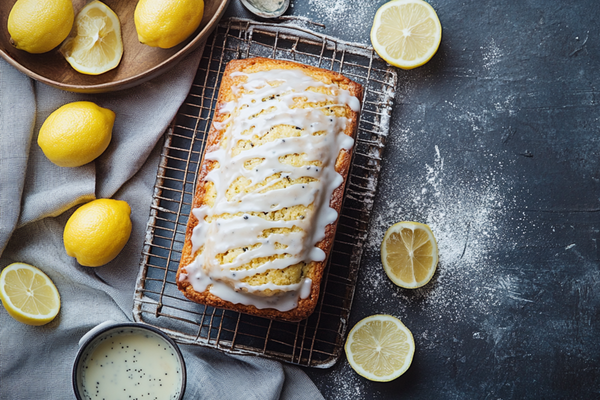 Lemon Poppy Seed Loaf Cake with Vanilla Glaze