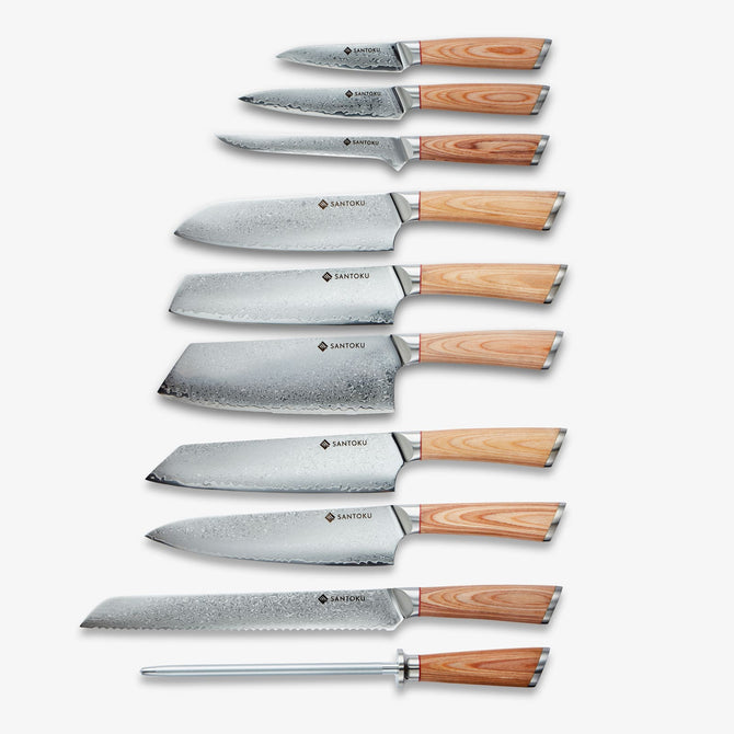 Haruta 10-stykke VG10 Japanese Damaskus Steel Kitchen Kitch Set med træhåndtag og scabbard