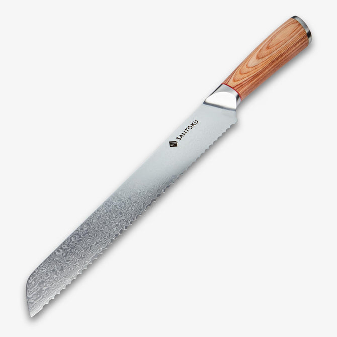 Haruta 10 tommer VG10 japansk Damaskus stålbrødkniv med træhåndtag og scabbard