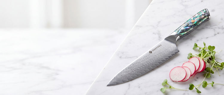 Haruta 8 tommer VG10 Japansk Damaskus stål Gyuto kokkekniv med træskaft og skede
