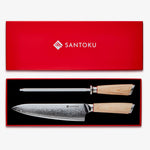 Haruta Box Set VG10 Japanse Damascus staal 8 inch chef -kokmes en 13 inch diamantslijpstaal