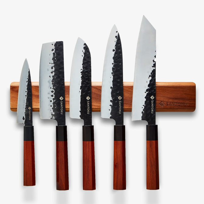 Magnetisch houten muurmessenrek