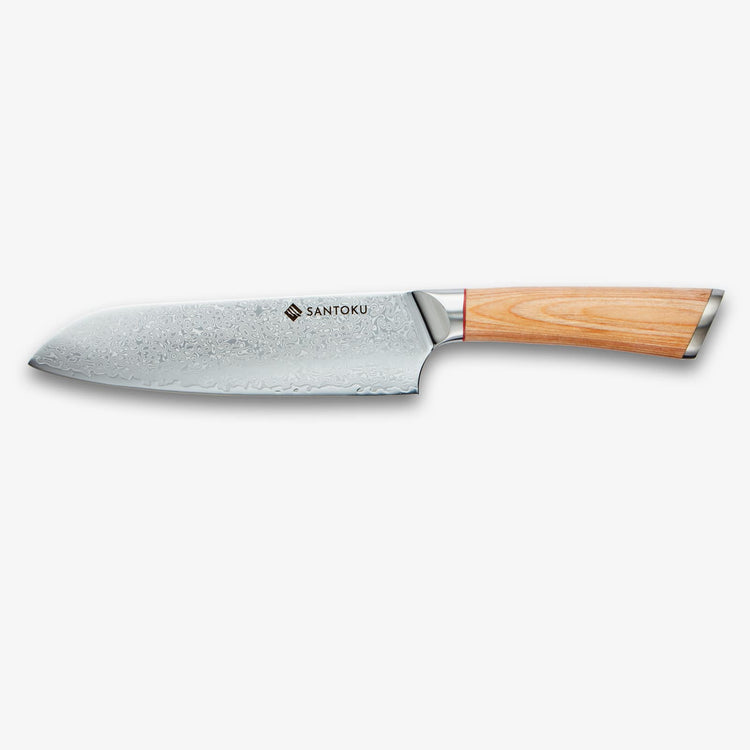 Haruta 7 tommer VG10 japansk damaskus stål Santoku kniv med træskaft og skede