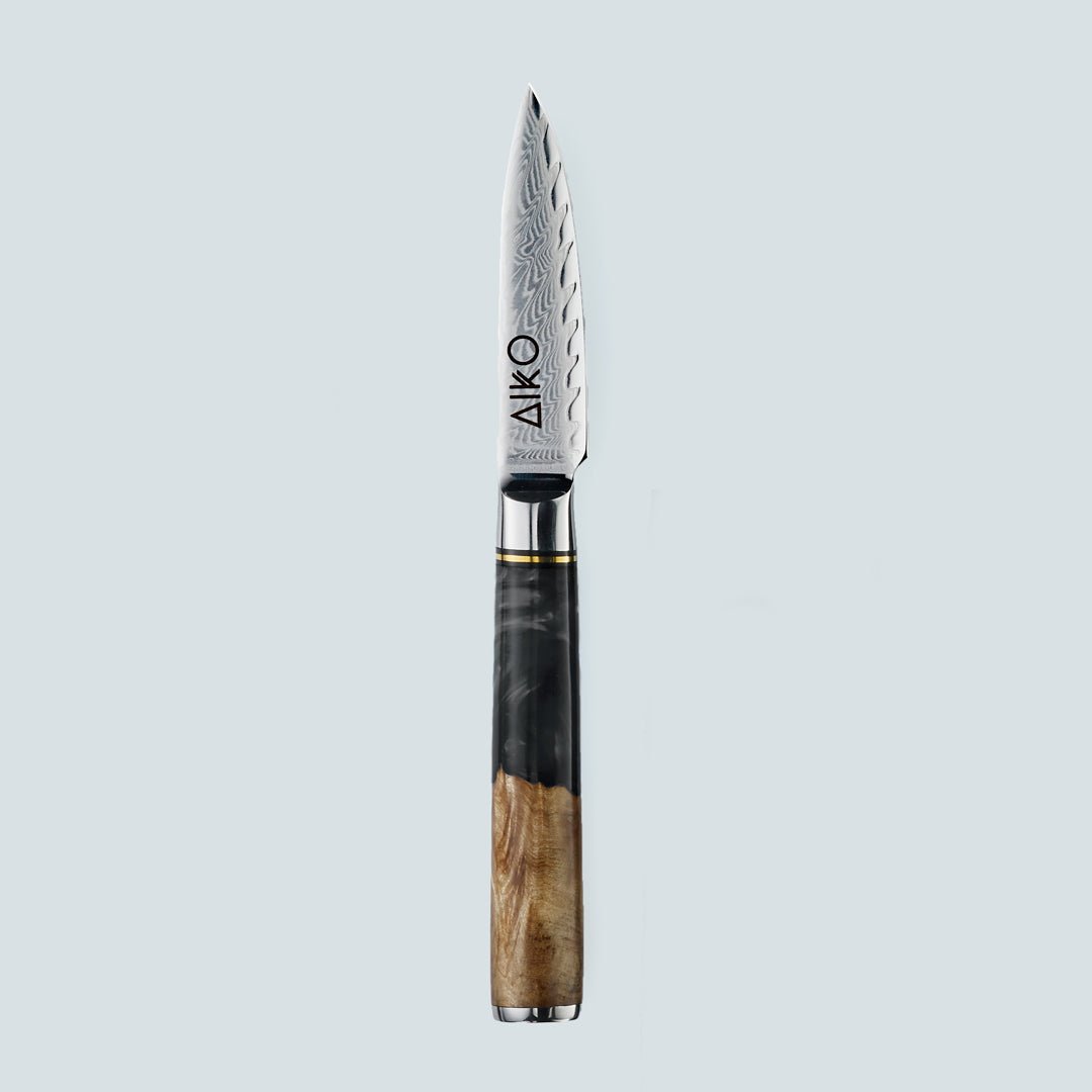 Aiko sort (あいこ, アイコ) Damaskus stålkniv med farvet sort harpikshåndtag