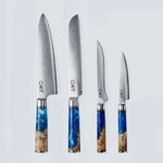 Aiko Blue Damascus stalen mes met gekleurd blauw harshandvat