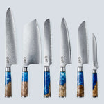 Aiko Blue Damascus stalen mes met gekleurd blauw harshandvat