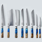 Aiko Blue Damascus stalen mes met gekleurd blauw harshandvat