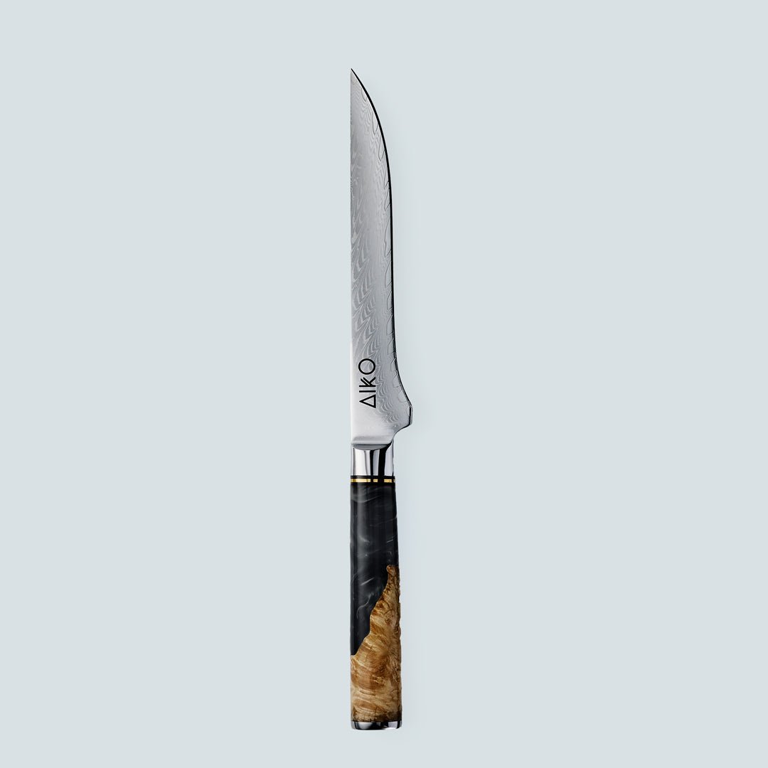 Aiko sort (あいこ, アイコ) Damaskus stålkniv med farvet sort harpikshåndtag