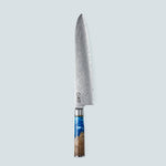 Aiko Blue Damascus stalen mes met gekleurd blauw harshandvat